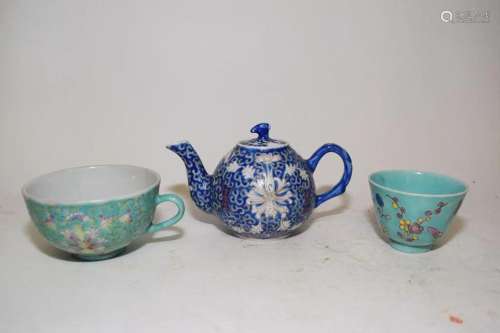 Three 19th C. Chinese Porcelain Famille Rose Tea Wares