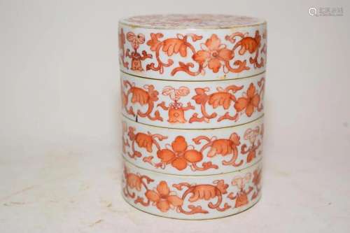 19th C. Chinese Porcelain Iron Red Snack Box