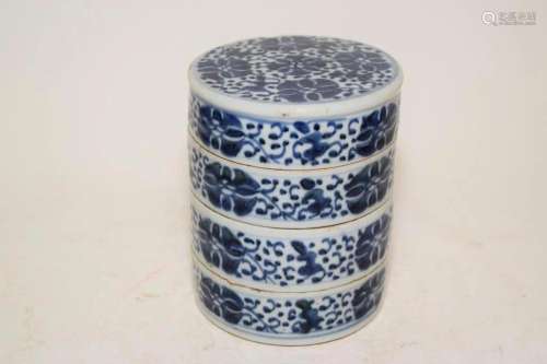 18-19th C. Chinese Porcelain B&W Snack Box