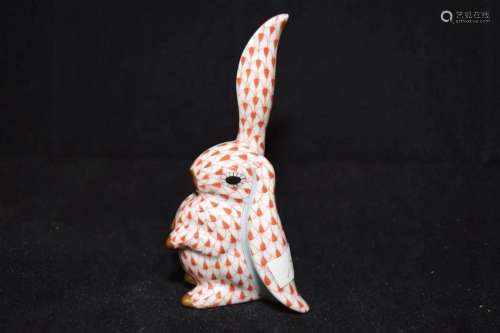 Herend Hungary Porcelain Red Rabbit Figurine