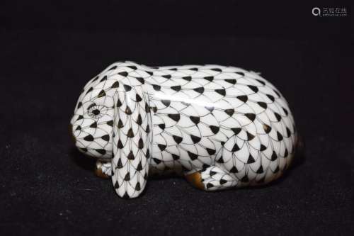Herend Hungary Porcelain Black Rabbit Figurine