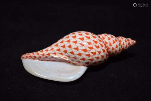 Herend Hungary Porcelain Red Sea Shell Figurine