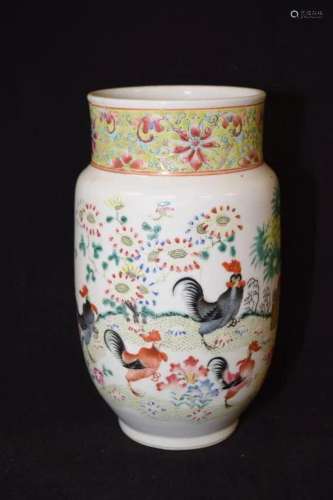 19th C. Chinese Porcelain Famille Rose Rooster Vase
