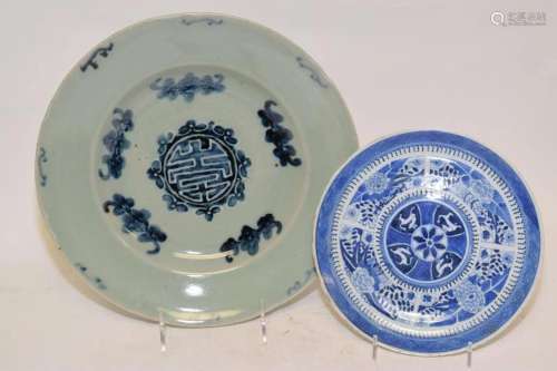Two 18-19th C. Chinese Porcelain B&W Plates