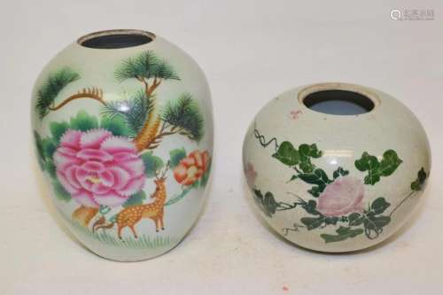 Two 19th C. Chinese Porcelain Famille Rose/Printed Jars