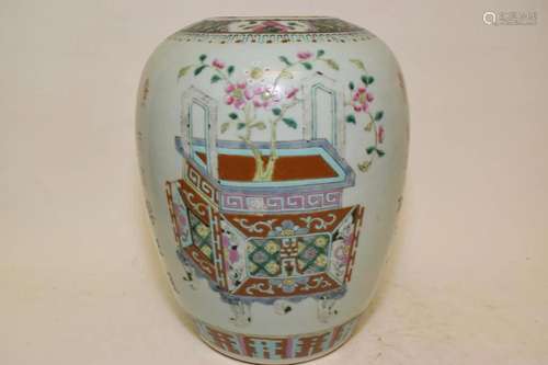 19th C. Chinese Porcelain Famille Rose Jar, Zha YiXing