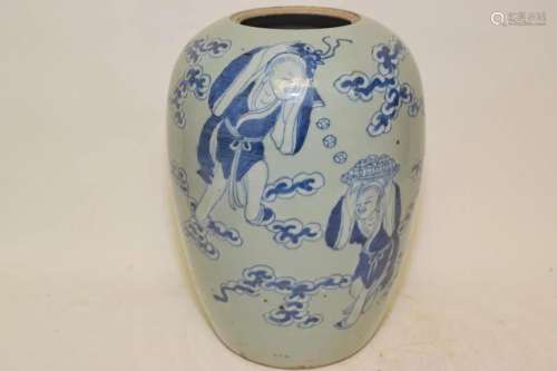 19th C. Chinese Porcelain Pea Glaze B&W Jar