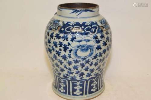 18-19th C. Chinese Porcelain B&W Lotus Jar