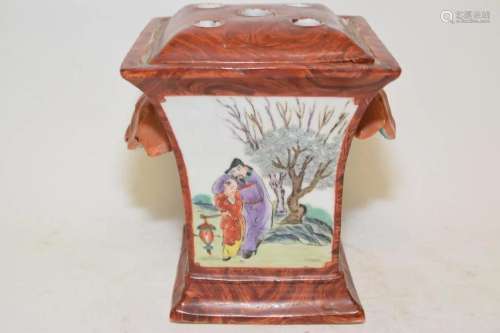 19-20th C. Chinese Porcelain Faux Tree Glaze Flower Vase
