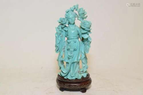 Chinese Turquoise Carved Maiden Figurine