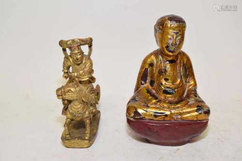 Two 19th C. Chinese Gilt Wood Carved Figures