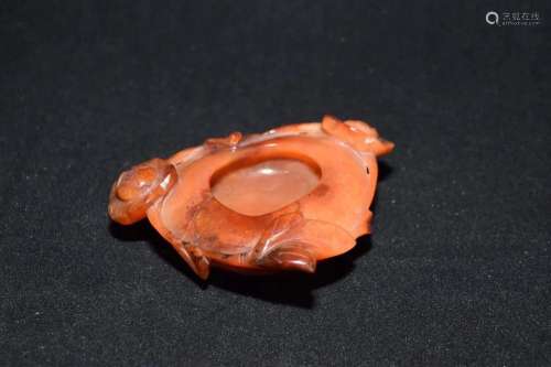 19th C. Chinese Red Agate Carved Brush Washer