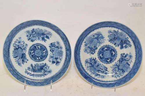 Pr. of 18-19th C. Chinese Export Porcelain B&W Plates
