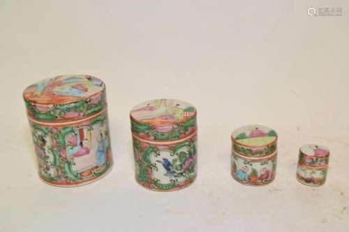 Four 19th C. Chinese Export Porcelain Covered Jars