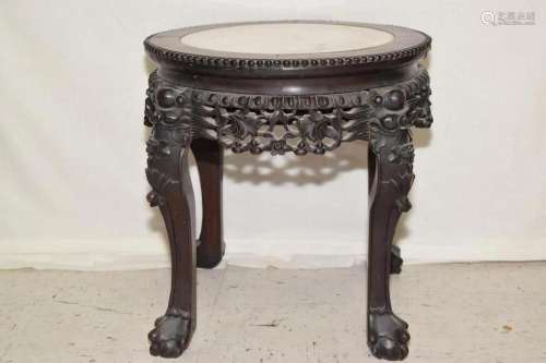 Qing Chinese Marble Inlay Suanzhi Wood Carved Stand