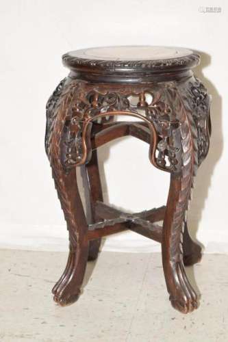 Qing Chinese Marble Inlay Suanzhi Wood Carved Stand