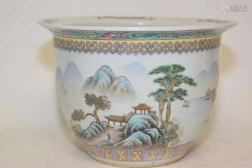 Chinese Porcelain Famille Rose Landscape Flower Pot