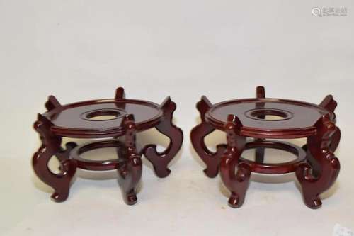 Pr. of Chinese Rosewood Carved Flower Pot Stands