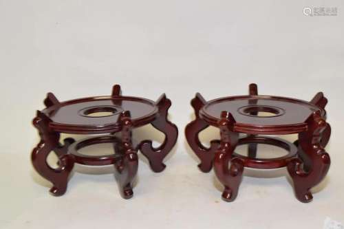 Pr. of Chinese Rosewood Carved Flower Pot Stands