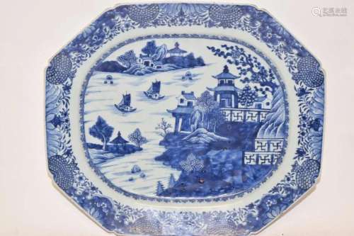 17-18th C. Chinese Export Porcelain B&W Charger