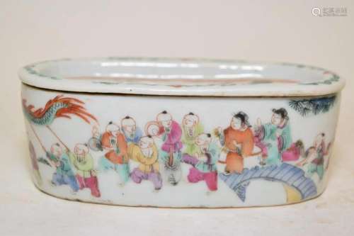 18-19th C. Chinese Porcelain Famille Rose Cricket Box
