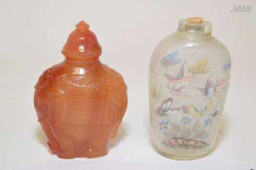 19-20th C. Chinese Agate and Reverse Painted Snuff Bottles