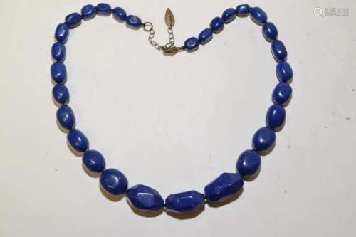 Chinese Lapis Lazuli Carved Bead Necklace