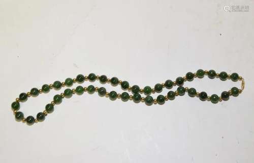 Chinese Spinach Jade Carved Bead Necklace