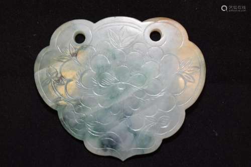 19th C. Chinese Jadeite Carved Lock-Shape Amulet