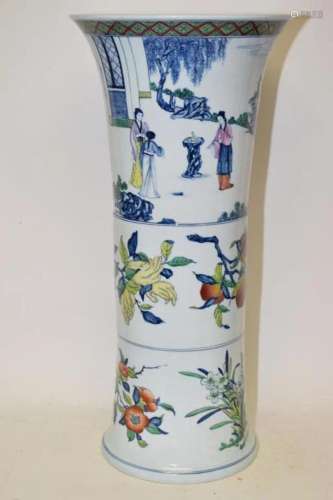 Large 1950-70s Chinese Porcelain Doucai Gu Vase