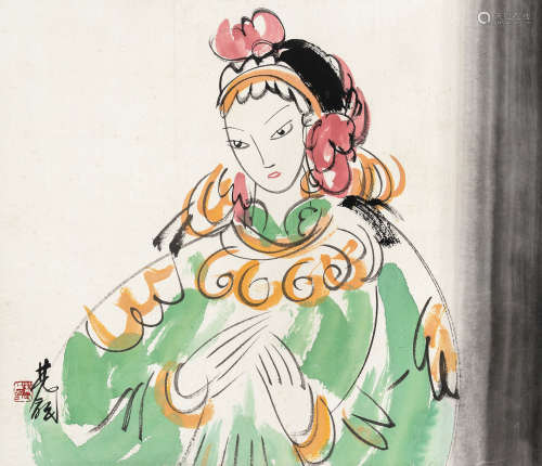 林风眠（1900-1991）·戏曲人物  纸本设色 立轴