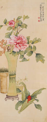 陈东湖·富贵图（原文物公司旧藏） 甲子（1924年）作 绢本设色 立轴
