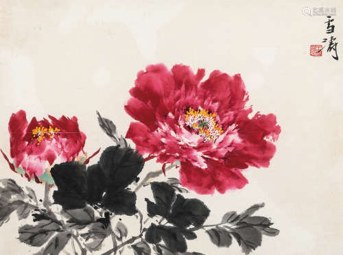 王雪涛（1903-1982）·牡丹 纸本设色 镜芯