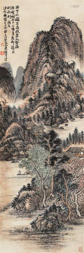 萧俊贤（1865-1949 ）·秋山泛舟图 庚午（1930年）作 纸本设色 镜芯