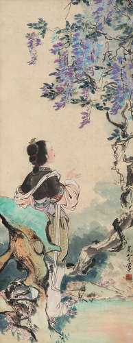 吴光宇（1908-1970）·花荫仕女 纸本设色 立轴