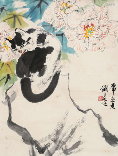 刘旦宅（1931-2011）·猫石图 庚申（1980年）作 纸本设色 立轴