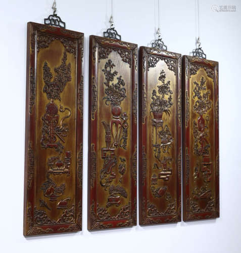 In the Qing Dynasty, Nanmu carved Qing Dynasty flowers hangi...