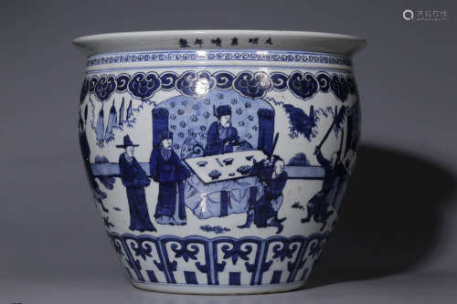 In the Ming Dynasty, the blue and white character story pict...