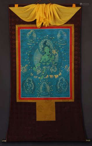In the Qing Dynasty, Tara blue card old Thangka
