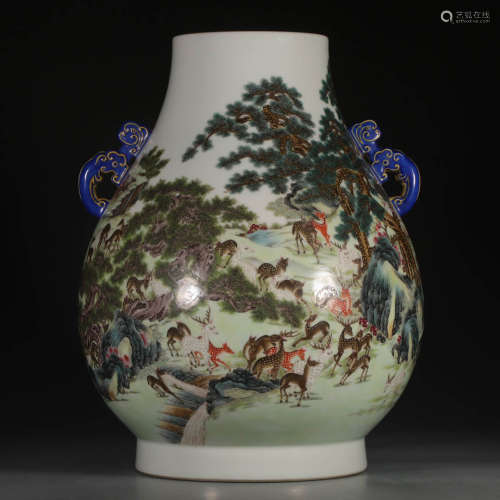 In the Qing Dynasty, pastel deer with two ears