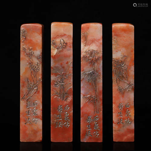 In the Qing Dynasty, a set of thin Italian seals of lotus, p...