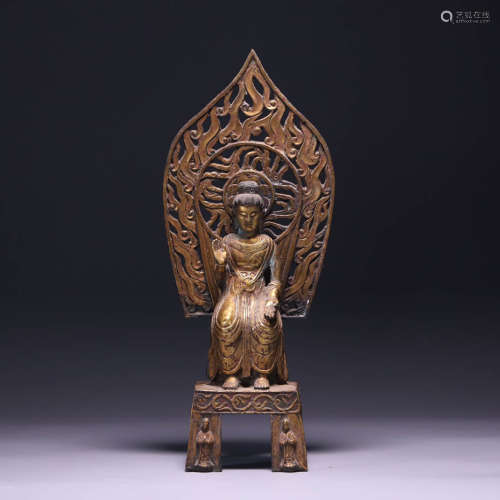 Bronze gilded bench Buddha statue in the Northern Wei Dynast...
