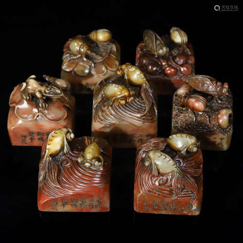 In the Qing Dynasty, a set of Shoushan Furong stone seals