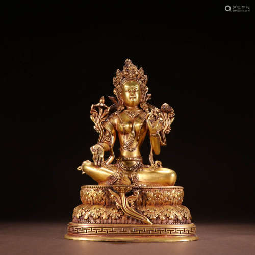 Qing Dynasty bronze gilded gold medallion Guanyin ornaments