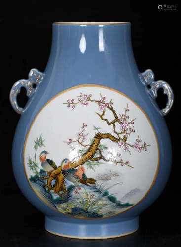 In the Qing Dynasty, enamel color, azure glaze, window, flow...