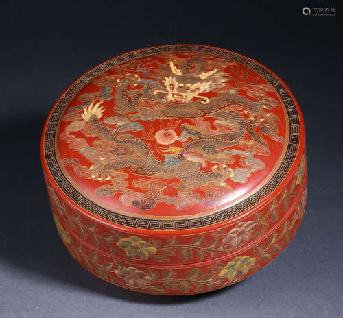 In the Qing Dynasty, large lacquer painted Yunlong flower pa...