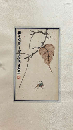 Qi Baishi Shell Leaf Grass Insect Map Silk Mirror Core