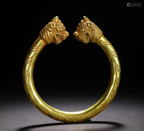 Qing Dynasty, pure gold ancient animal bracelet