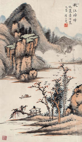 陆小曼（1903-1965）·秋江归棹 纸本设色 镜芯
