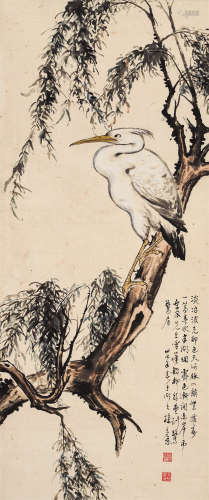 孙多慈（1913—1975）·柳荫白鹭 1948年作 纸本设色 立轴